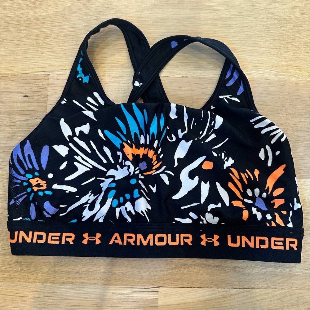 Under Armour Black and Orange Patterned Sports Bra